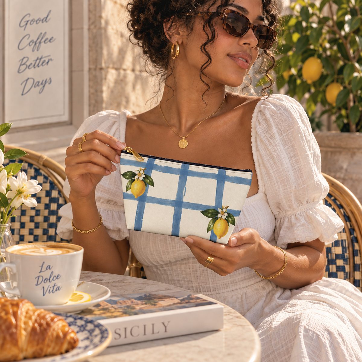 Lemon Gingham Everything Pouch