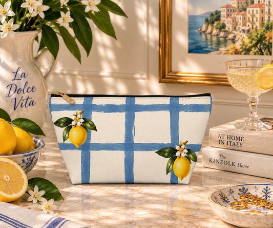 Lemon Gingham Everything Pouch