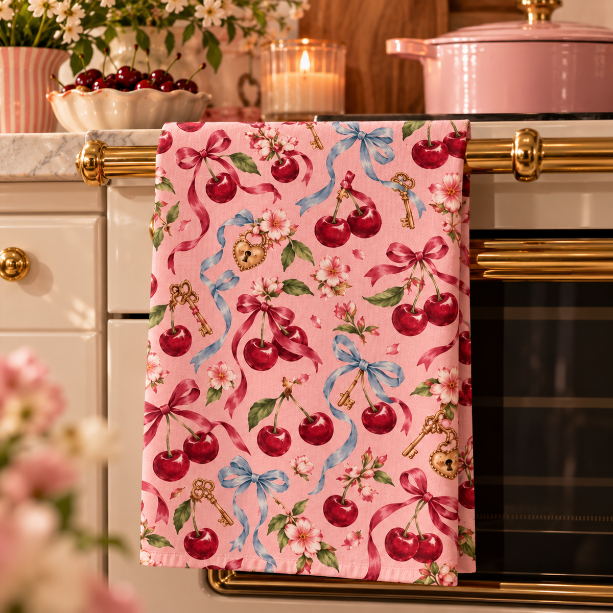Clés & Cerises Tea Towel