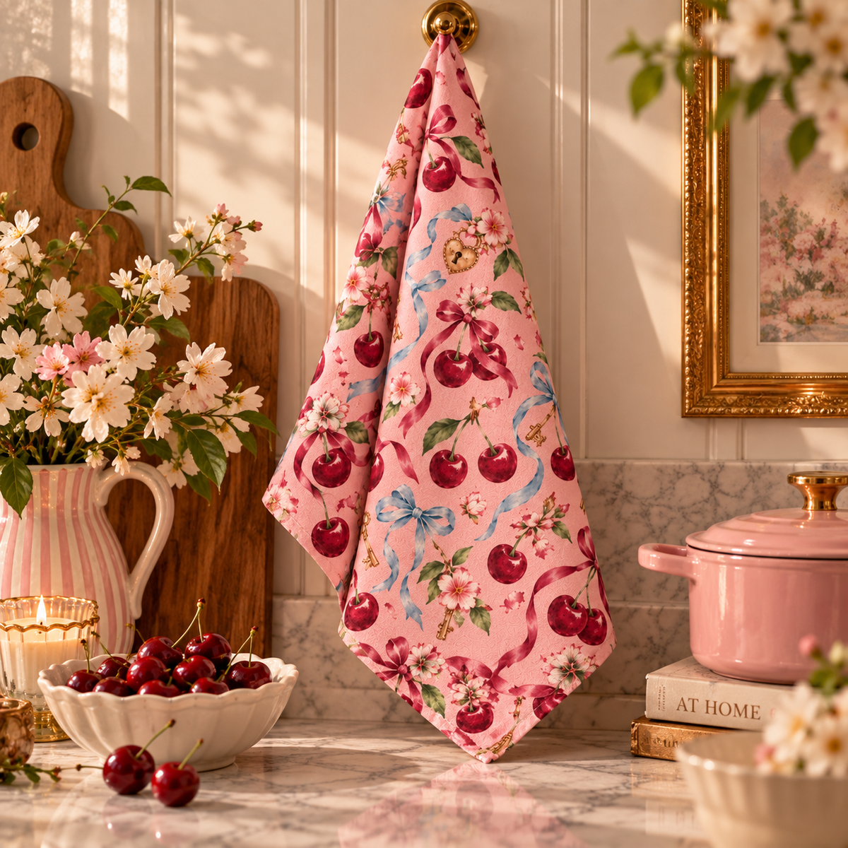 Clés & Cerises Tea Towel