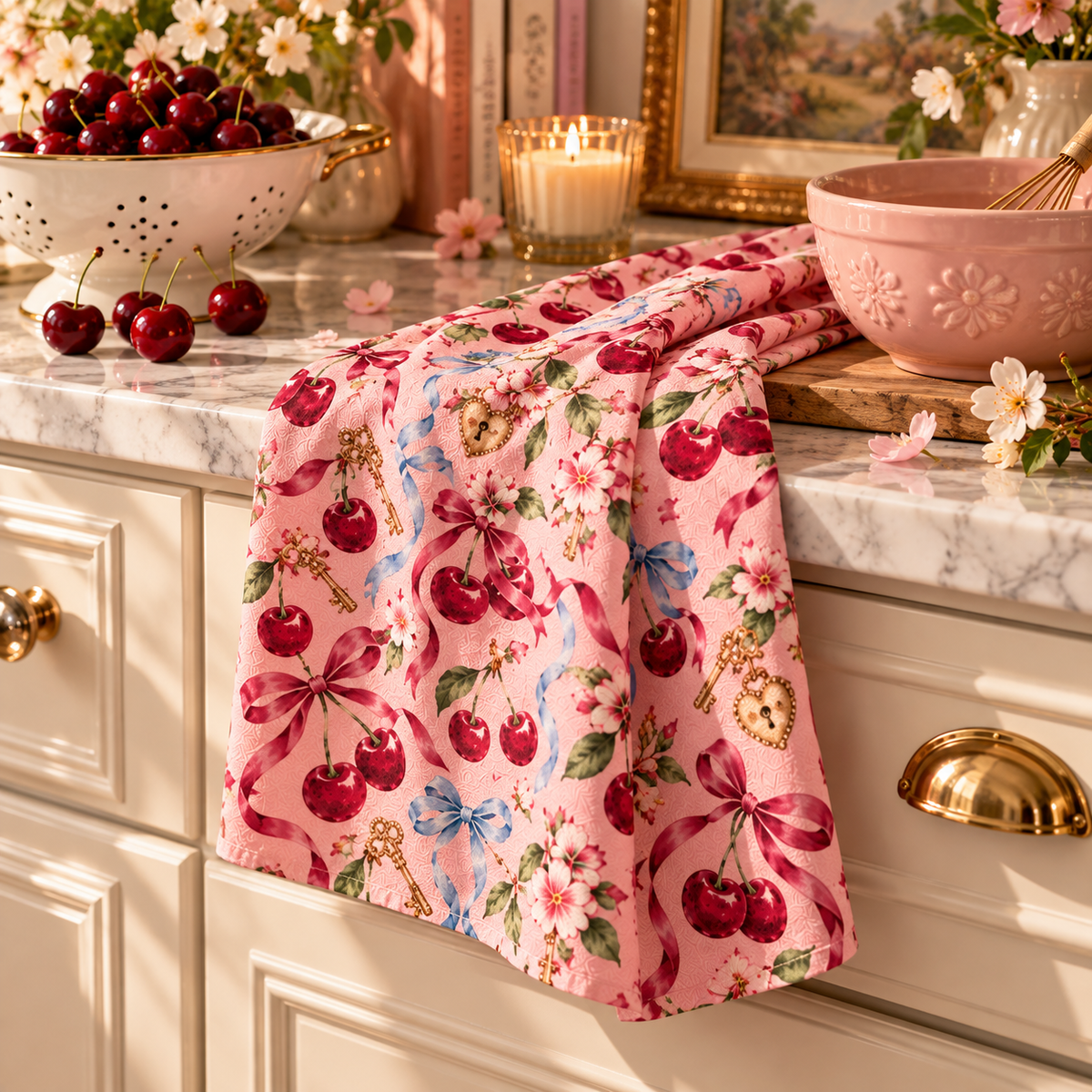 Clés & Cerises Tea Towel